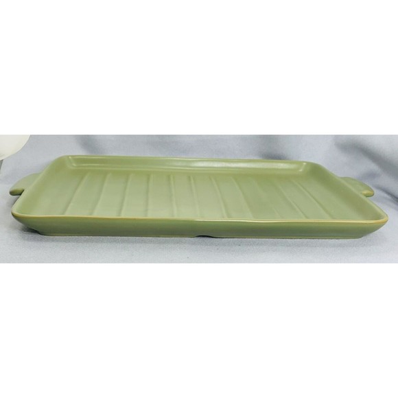 Longaberger Flameware SAGE Grill Pan Pottery Server Cookware 18" x 10" Green - Picture 10 of 14
